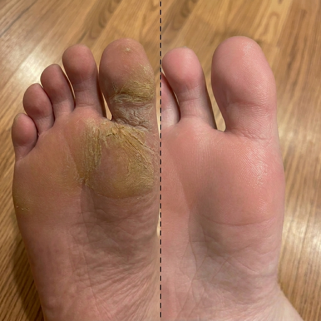 Before and after sole photo after using VelvetSole Pro